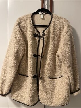 H&M Cream Teddy Jacket with Dark Trim
